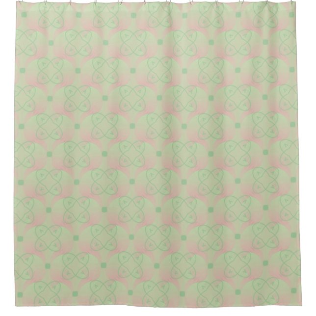 Pink on green shower curtain (Front)