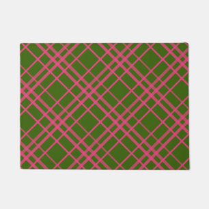 Pink On Green Tartan Plaid Pattern Design  Doormat