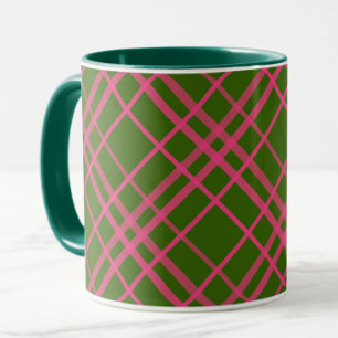 Pink On Green Tartan Plaid Pattern Design  Mug