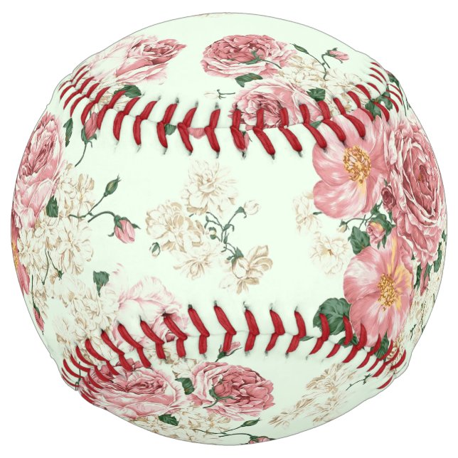 Pink on Green Vintage Floral Softball (Front)