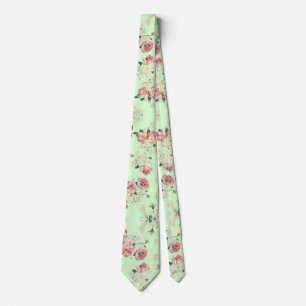 Pink on Green Vintage Floral Tie