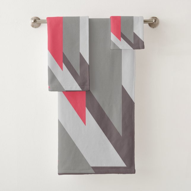 Pink on grey bath towel set (Insitu)