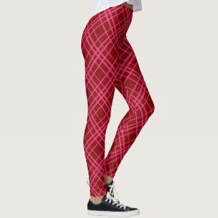 Pink On Maroon Red Tartan Plaid Pattern Design Leggings