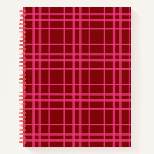 Pink On Maroon Red Tartan Plaid Pattern Design  Notebook (Front)