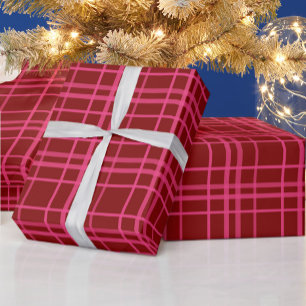 Pink On Maroon Red Tartan Plaid Pattern Design Wrapping Paper