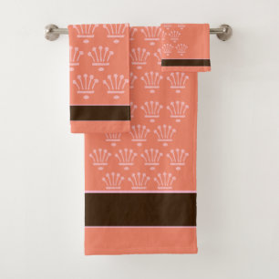 Pink On Peach Floral Crowns Bath Towel Set