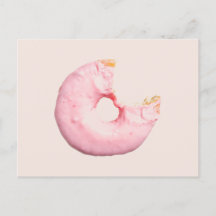 pink on pink bitten doughnut printed postcard