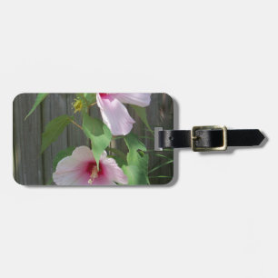 Pink on pink duo of hibiscus flowers luggage tag