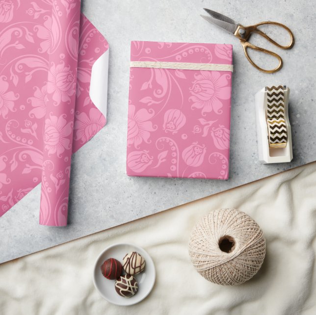 Pink on pink floral damasks pattern wrapping paper (Crafts)