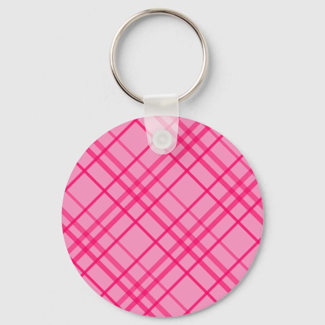 Pink On Pink Grid Line Plaid Design  Key Ring (Front)