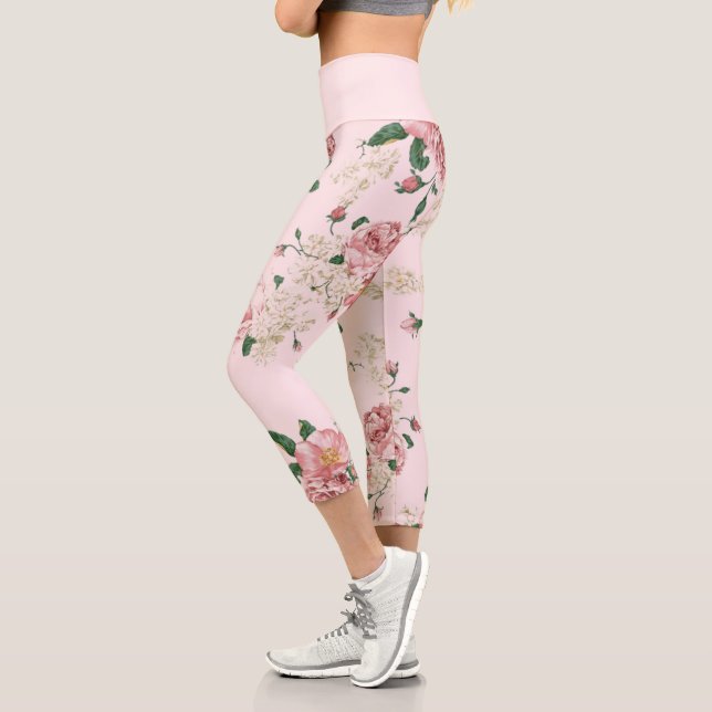 Pink on Pink Vintage Floral  Capri Leggings (Left)