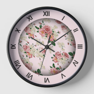 Pink on Pink Vintage Floral  Large Clock