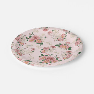 Pink on Pink Vintage Floral  Paper Plate