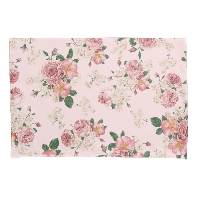 Pink on Pink Vintage Floral  Pillowcase (Front)