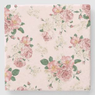 Pink on Pink Vintage Floral  Stone Coaster