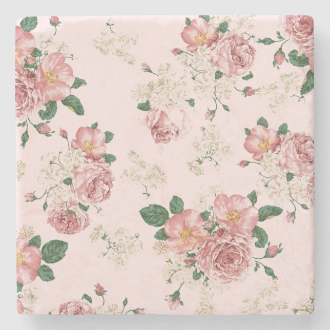 Pink on Pink Vintage Floral  Stone Coaster (Front)