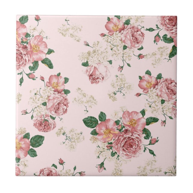 Pink on Pink Vintage Floral  Tile (Front)