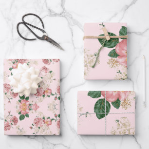 Pink on Pink Vintage Floral  Wrapping Paper Sheet