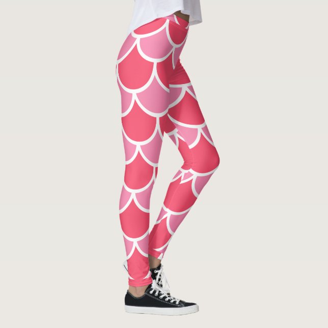 Pink on Pink with White Scallop Design Summer Look Leggings (Right)