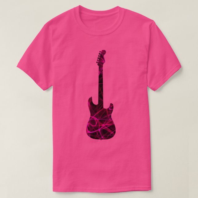 Pink on Purple Flame Guitar Silhouette  T-Shirt (Design Front)