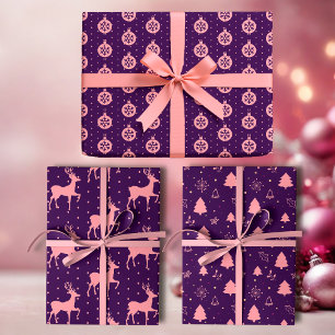 Pink on Purple Modern Holiday Wrapping Paper Sheet