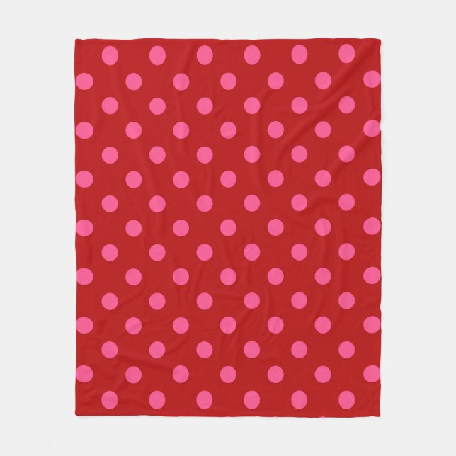 Pink On Red Polka Dots Pattern Design  Fleece Blanket (Front)