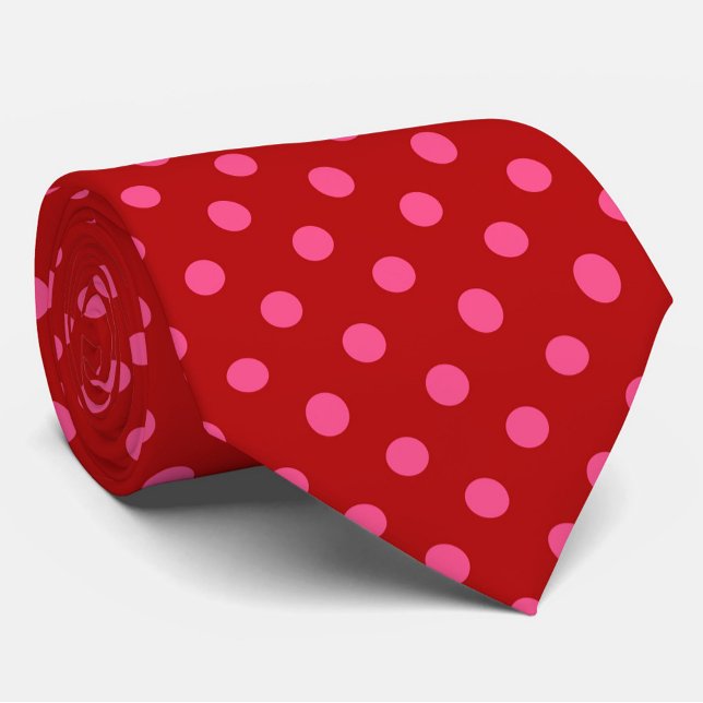 Pink On Red Polka Dots Pattern Design  Tie (Creator Uploaded)