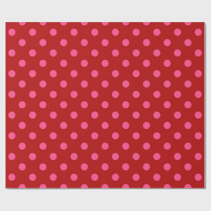 Pink On Red Polka Dots Pattern Design  Wrapping Paper