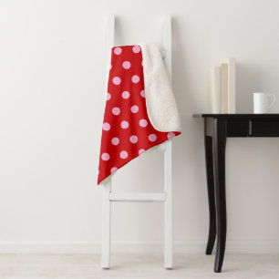 Pink on Red Polka Dots Sherpa Blanket