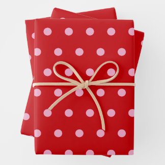 Pink on Red Polka Dots Wrapping Paper Sheet