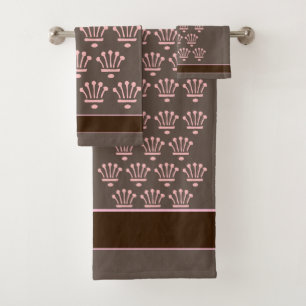 Pink On Taupe Floral Crowns Bath Towel Set