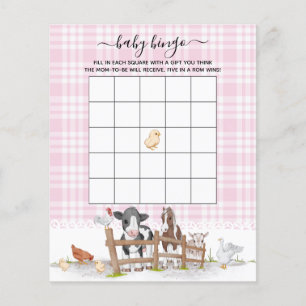 Pink On The Farm Animals Baby Shower Bingo Game