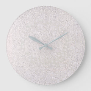 Pink On White Decorative Lace Large Clock