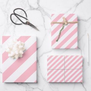 Pink on White Different Sizes Diagonal Stripes Wrapping Paper Sheet