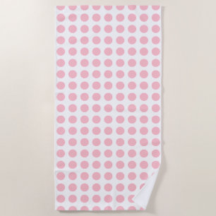 Pink on White Large Size Horizontal Polka Dots Beach Towel