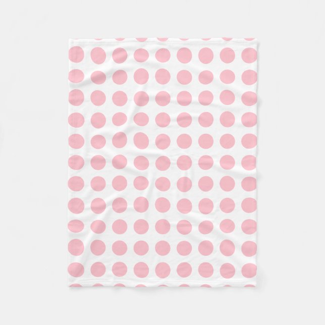 Pink on White Large Size Horizontal Polka Dots Fleece Blanket (Front)