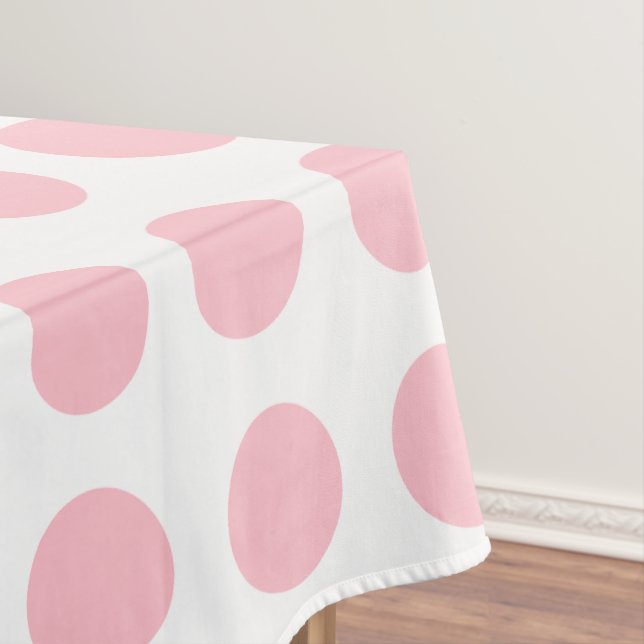 Pink on White Large Size Horizontal Polka Dots Tablecloth (In Situ)
