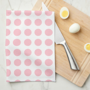 Pink on White Large Size Horizontal Polka Dots Tea Towel