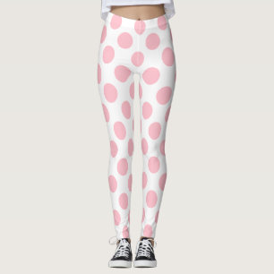 Pink on White Large Size Polka Dots Leggings
