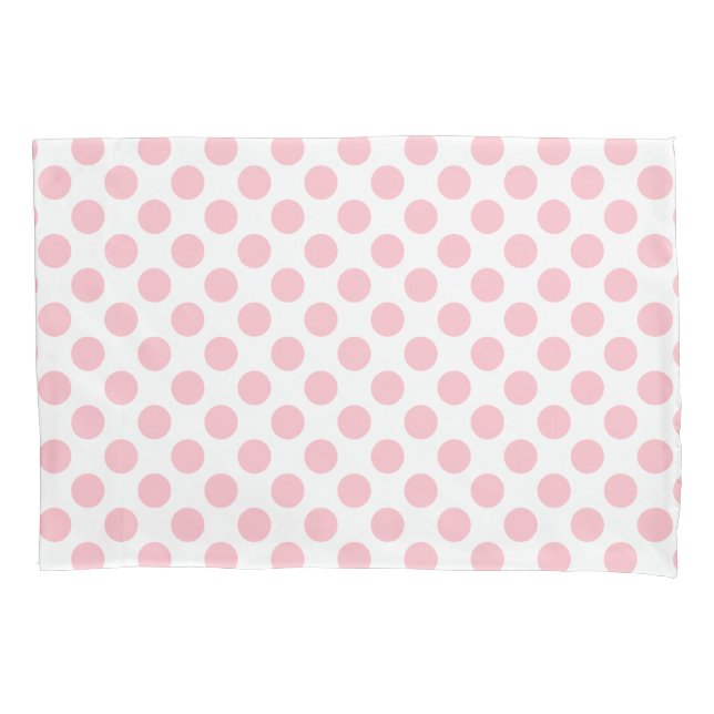Pink on White Large Size Polka Dots Pillowcase (Front)