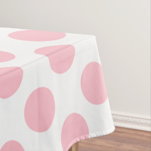 Pink on White Large Size Polka Dots Tablecloth