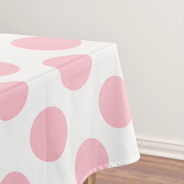 Pink on White Large Size Polka Dots Tablecloth (In Situ)