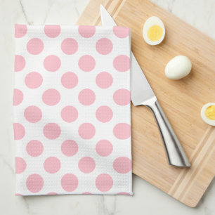 Pink on White Large Size Polka Dots Tea Towel
