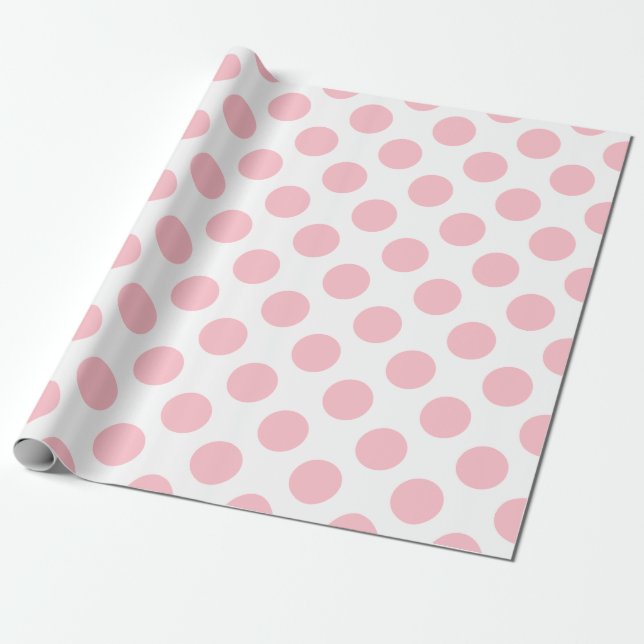 Pink on White Large Size Polka Dots Wrapping Paper (Unrolled)