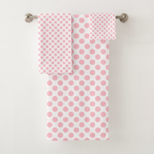Pink on White Medium Size Polka Dots Bath Towel Set