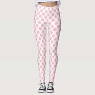 Pink on White Medium Size Polka Dots Leggings
