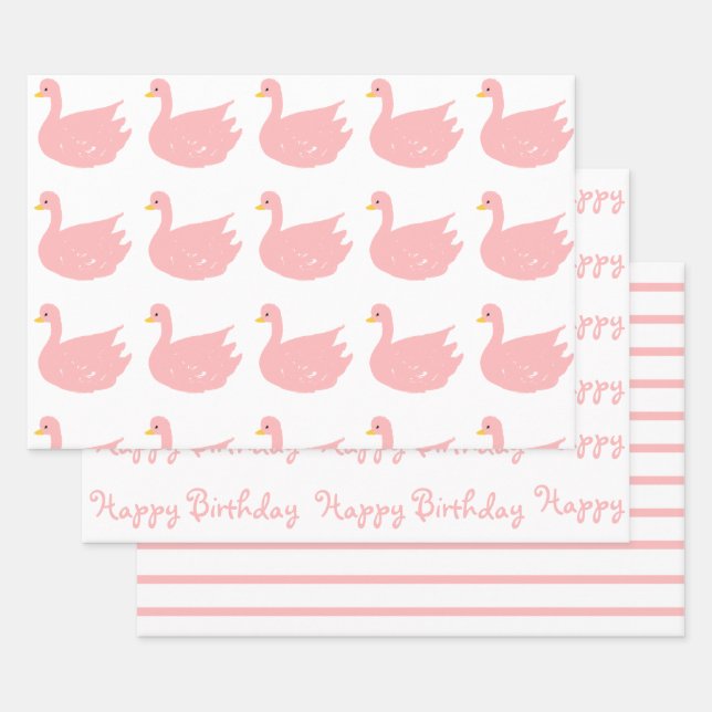 Pink on white Wrapping Paper Flat Sheet Set of 3 (Set)
