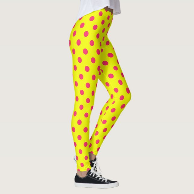 Pink On Yellow Polka Dots Pattern Design  Leggings (Creator Uploaded)
