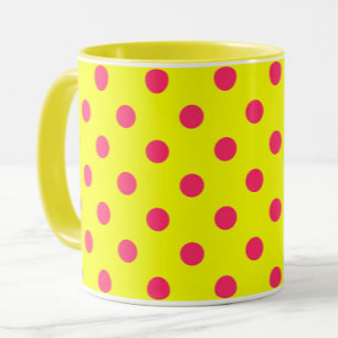 Pink On Yellow Polka Dots Pattern Design  Mug