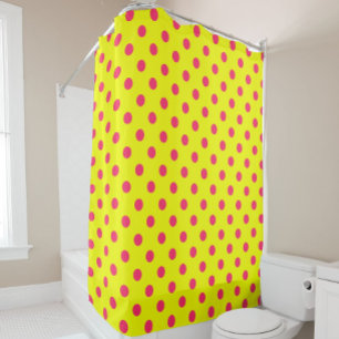 Pink On Yellow Polka Dots Pattern Design Shower Curtain
